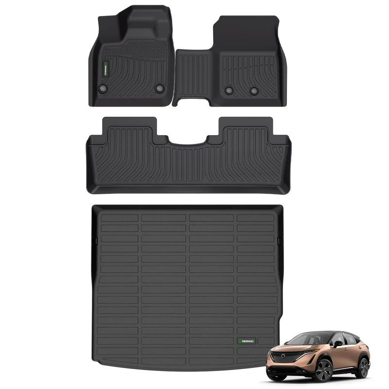 ANBINGO®-Floor Mats & Cargo Liner Custom for Nissan Ariya 2023. All Weather Protection TPE Waterproof Non-Slip Car Floor Mats 1st, 2nd Row Set & Cargo Mat -Black