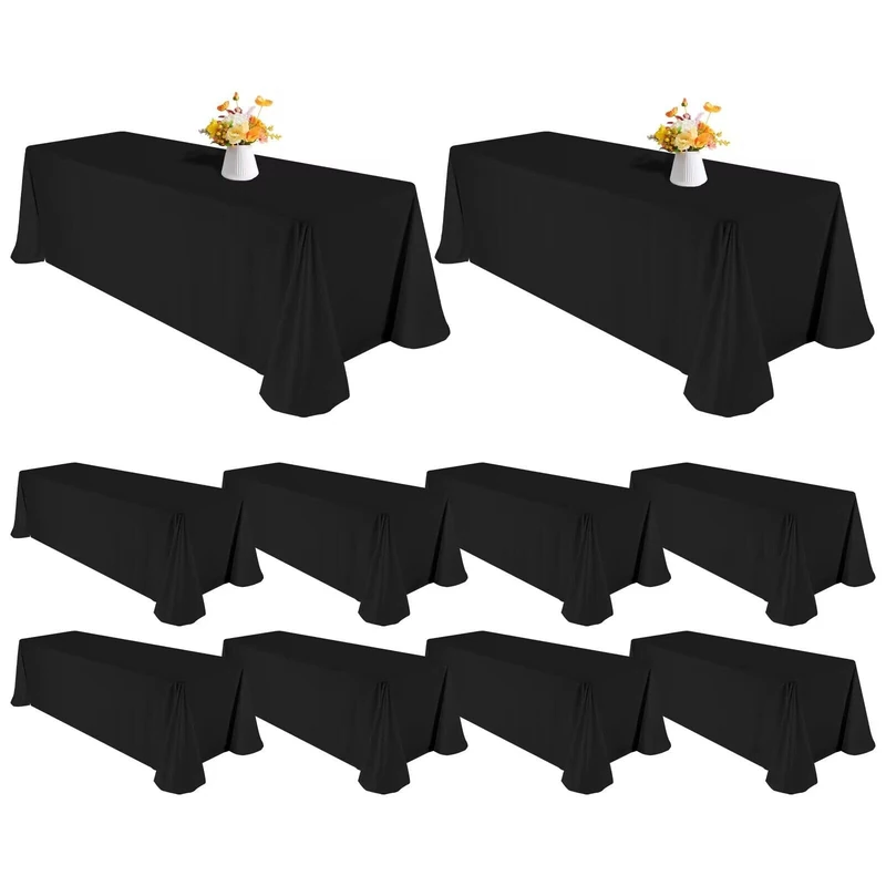10 Pack Polyester Tablecloths, Black 90 x 156 Inch Polyester Table Cloth for 8 Foot Rectangle Tables, Stain and Wrinkle Resistant Washable Fabric Table Cover for Wedding Banquet Restaurant Party