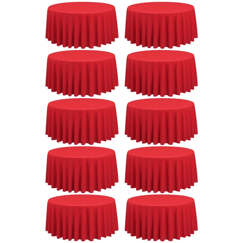 REWOMC 10 Pack Round Tablecloths - 90 Inch Red Polyester Cover for Round Tables, Stain and Wrinkle Resistant Washable Fabric Cloth for Wedding Banquet Parties