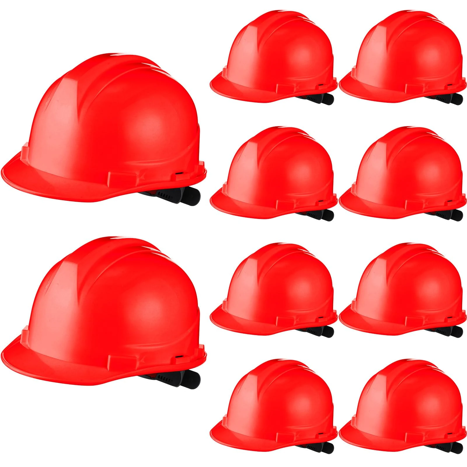 Leumoi 10 Pcs Suspension Hard Hat, Construction Hard Hat for Safety, Ratchet Cap Style with Self Adjusting Crown Straps for Man Woman (Red)
