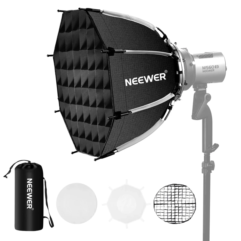NEEWER 17.7"/45cm Octagonal Softbox Bowens Mount, Quick Folding Quick Set Up with Diffusers/Honeycomb Grid/Bag for Q4 RGB CB60 MS60B MS60C MS150B Compatible with Godox Aputure Video Studio Light, NS1P