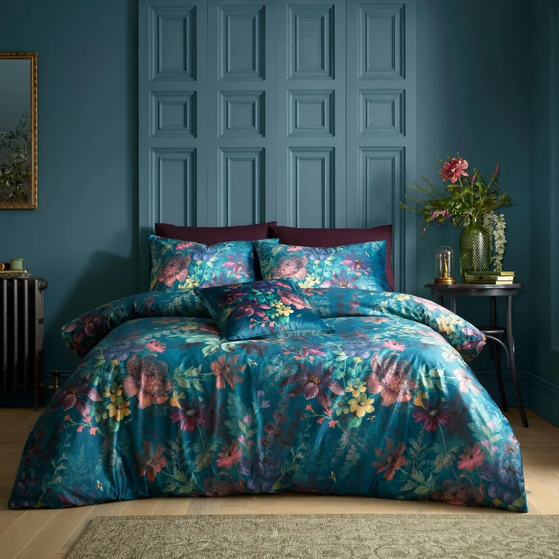 Catherine Lansfield Bridgerton Romantic Floral Double Duvet Cover Set with Pillowcases Teal