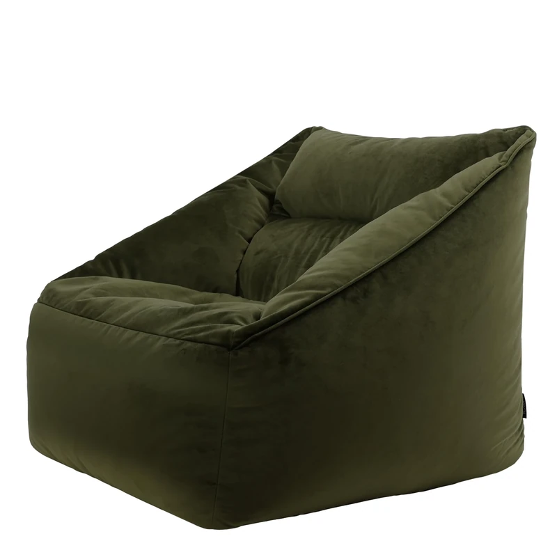 icon Natalia Velvet Bean Bag Chair, Olive Green, Large Adult Bean Bag with Filling Included, Accent Chair, Armchair, Living Room Furniture, Bedroom Furniture