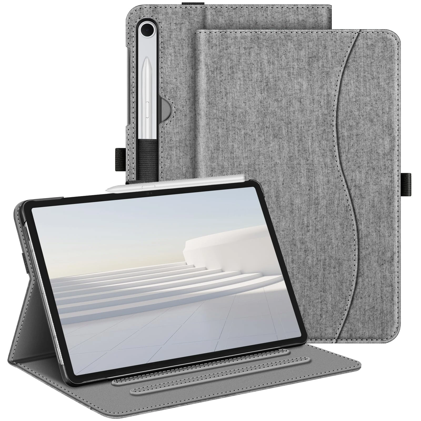 Fintie Case for Samsung Galaxy Tab S10 FE/ S9 FE 5G 10.9 Inch/Tab S9 11 Inch, Multi-Angle Viewing Protective Cover with Pocket, Auto Sleep/Wake, Grey