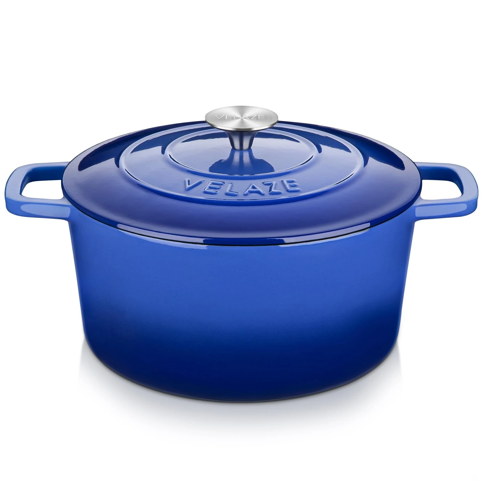 Velaze Cast Iron Pot with Lid,Enameled Cast Iron Covered Round Dutch Oven, Sturdy Dutch Oven Cookware, 25.6cm/6L(Blue)