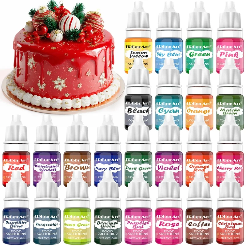 Food Colouring - 24 Colours Vibrant Food Colouring Liquid, Concentrated Food Dye for Cake Decorating, Cooking, Fondant, Icing, Macaron, Easter Eggs, Baking- 6 ml