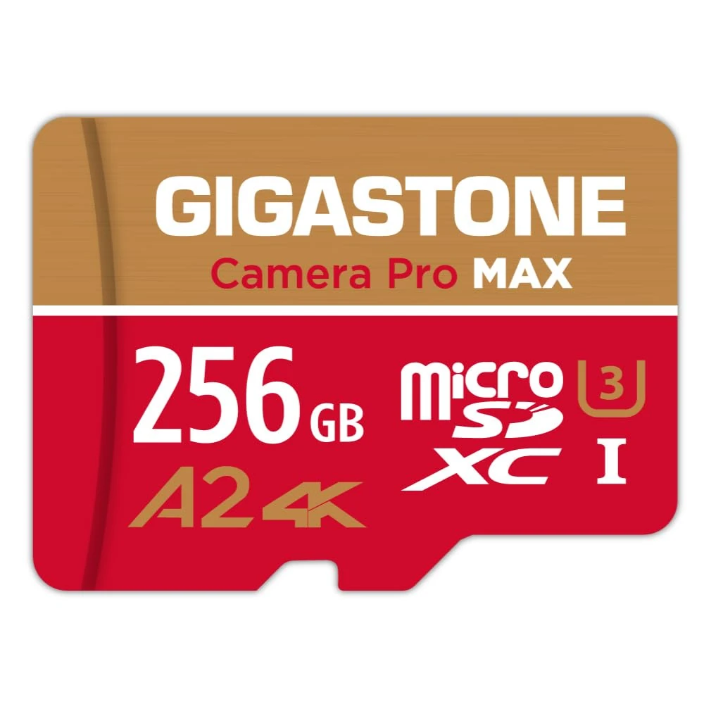 5-Years Data RecoveryGIGASTONE 256GB Micro SD Card, Camera Pro MAX, Up to 130/85 MB/s, MicroSDXC Memory Card for DJI, Gopro, Insta360, Dashcam, 4K Video UHS-I A2 V30 U3 C10 with Adapter