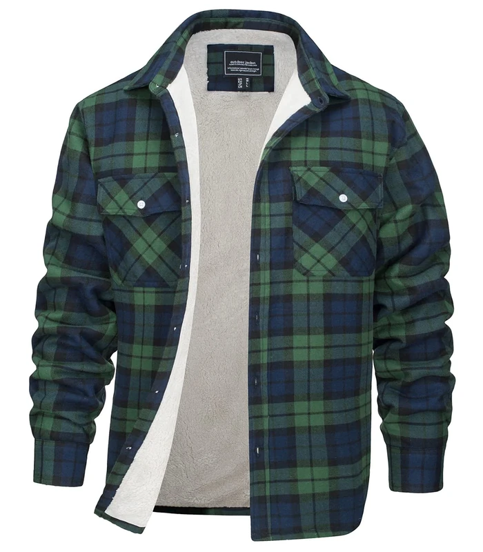 EKLENTSON Men's Sherpa Checked Shirts Jackets Winter Flanner Fleece Lumberjack Jackets Long Sleeve Outerwear,M