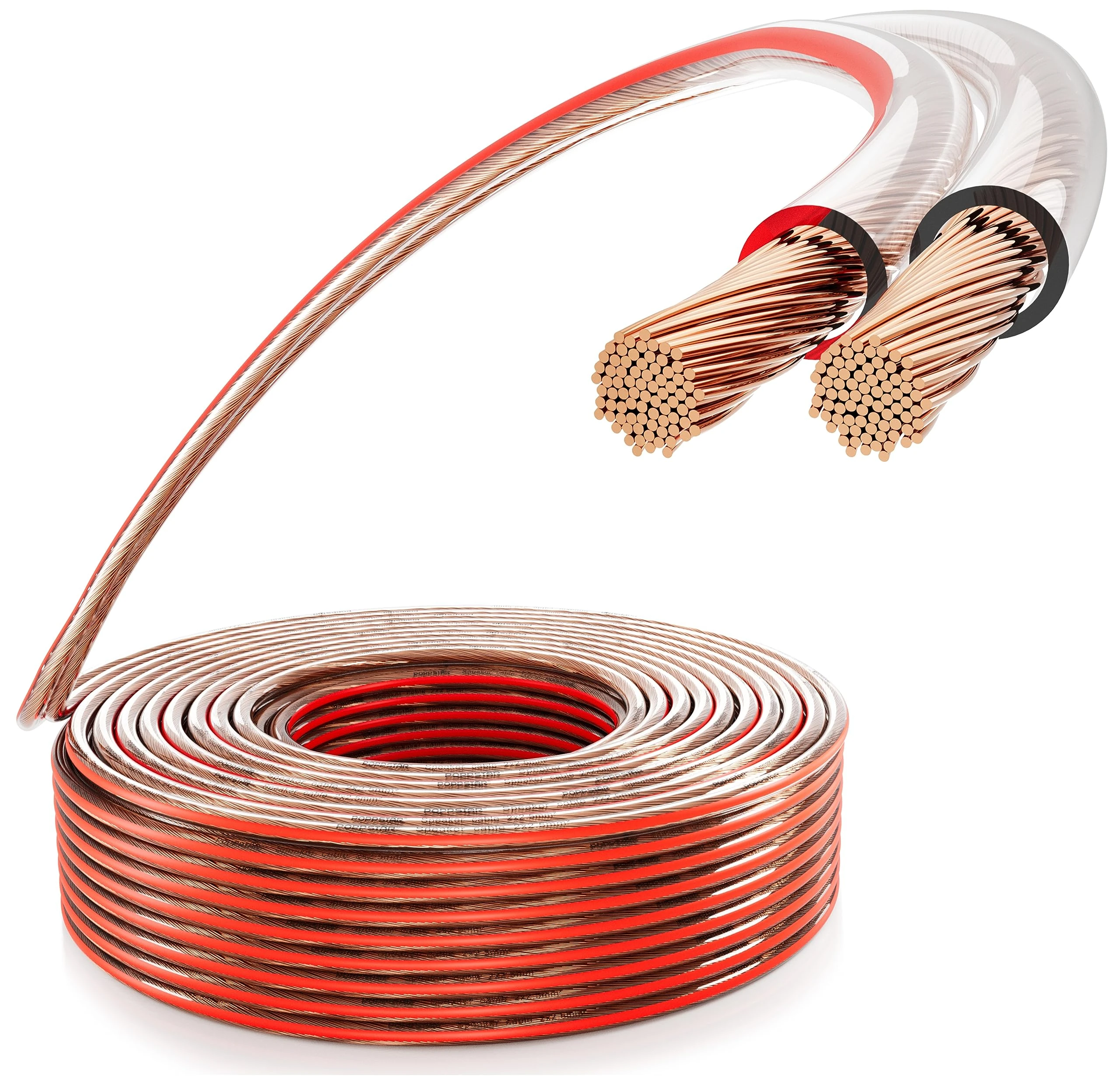 Poppstar 50m Speaker Cable 2x2.5 mm² (solid copper inner conductor OFC 99.99%, transparent PVC sheath)