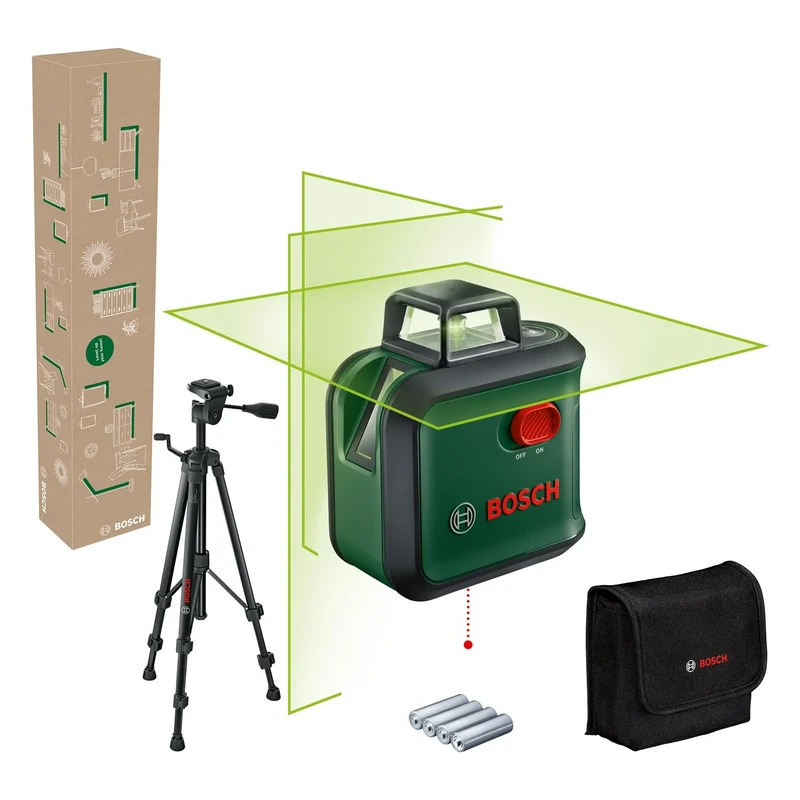 Bosch cross line laser AdvancedLevel 360 with premium tripod (3 laser lines incl. 360° for alignment throughout the entire room, in E-Commerce cardboard box)