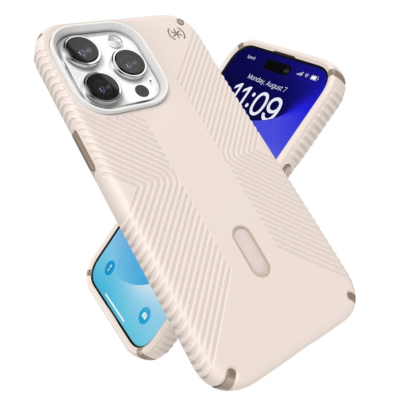 Speck iPhone 15 Pro Max Case - ClickLock No-Slip Interlock, Built for MagSafe, Drop Protection Grip - Soft Touch 6.7 Inch Phone Case - Presidio2 Grip Bleached Bone/Heirloom Gold/Hazel Brown - Image 1