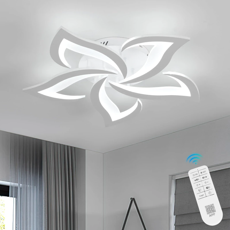 Riserva LED Ceiling Light Dimmable with Remote, Ceiling Lamp Modern White, Creative Petal Ceiling Light Aluminium for Living Room, Bedroom, Dining Room, Balcony, 40W