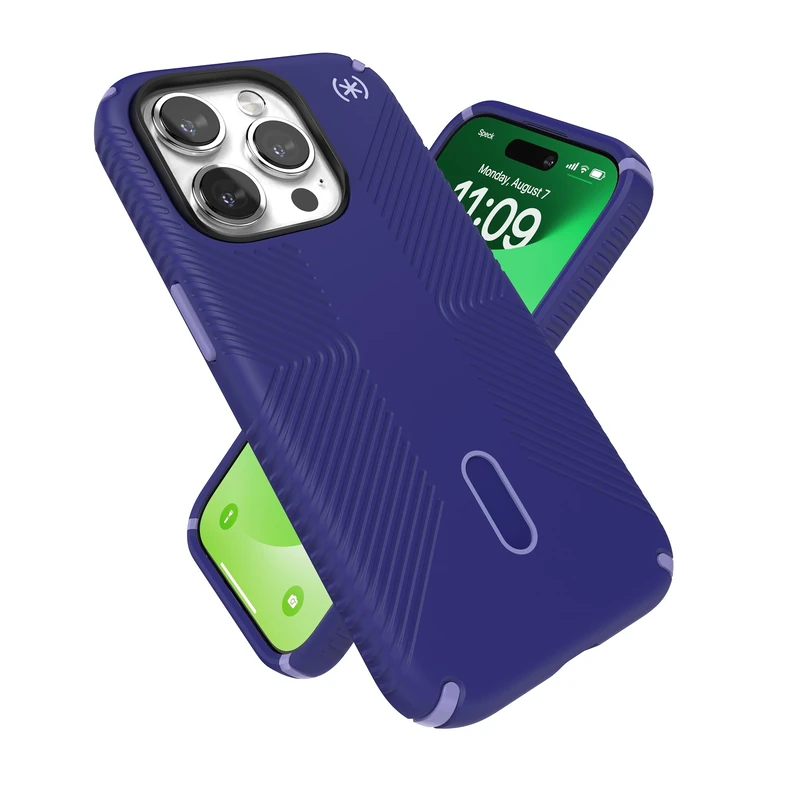 Speck MagSafe Case for iPhone 15 Pro - Drop & Camera Protection, ClickLock No-Slip, Wireless Charging Compatible, Fits All 6.1 Inch Models - Future Blue/Purple Ink/Sky Purple