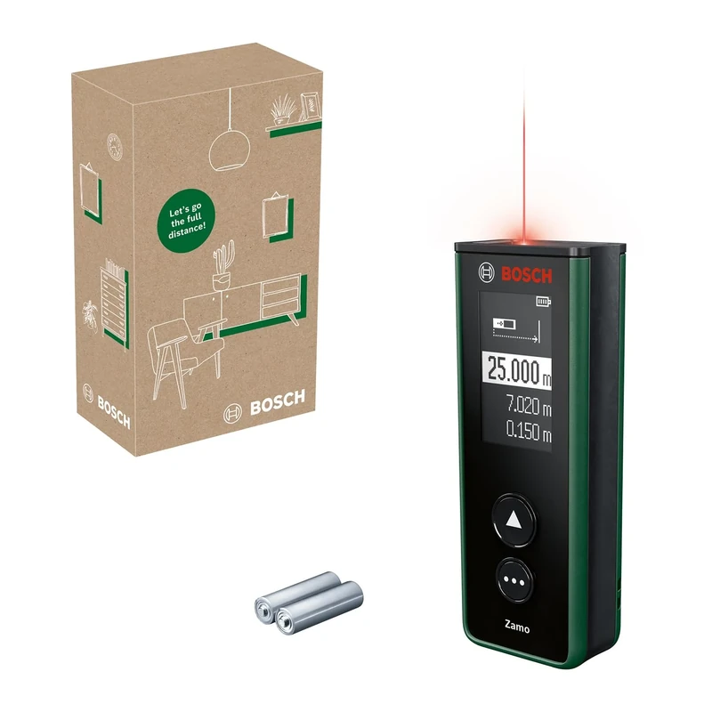Bosch laser measure Zamo 4th gen. (easy & precise measurement up to 25m, rechargeable batteries via USB-C®, with attachment function, in E-Commerce cardboard box)
