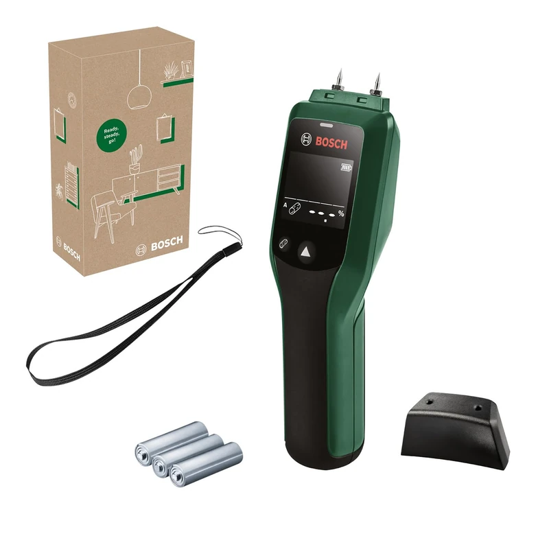 Bosch Moisture Meter UniversalHumid (Precise Results Thanks to Wood Group Selection and LED Traffic Light for Easy Interpretation, in E-Commerce Cardboard Box)