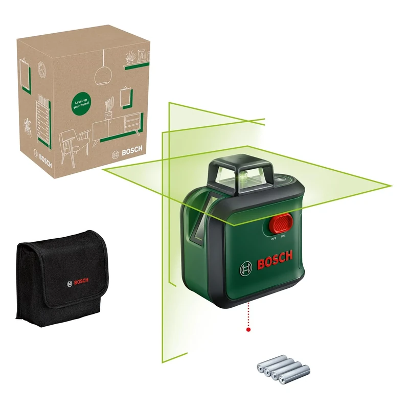 Bosch cross line laser AdvancedLevel 360 (3 laser lines, 360° for alignment throughout the entire room, in E-Commerce cardboard box)