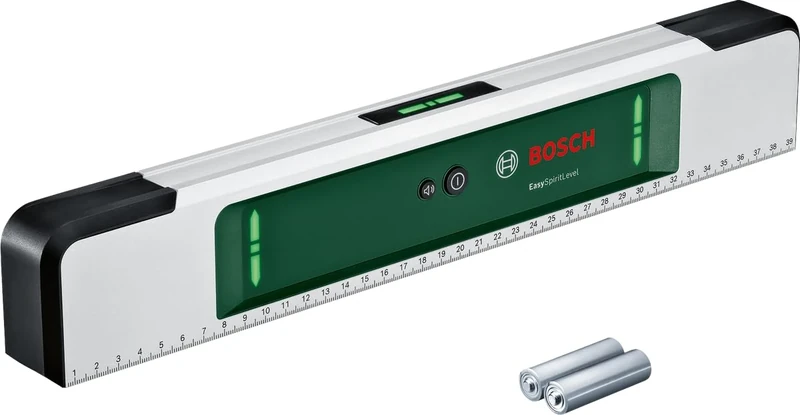 Bosch Spirit Level EasySpiritLevel (intuitive LED Concept, Sound Assistance, Small Angle Indication +/-3°, 0.1° Accuracy at 0°, 90°, 180°, and 270°, Printed Scale, in E-Commerce Cardboard Box)
