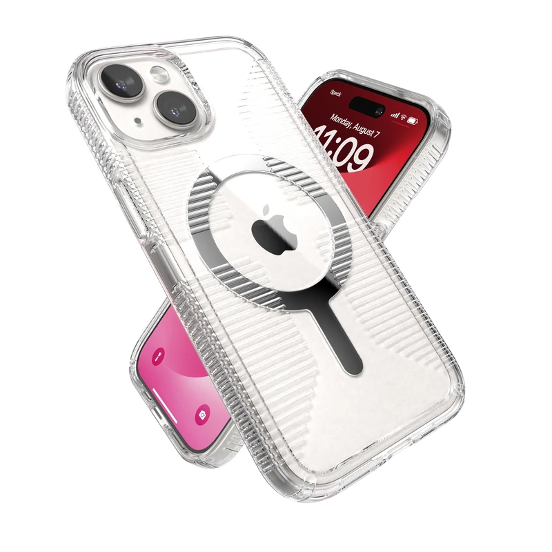 Speck Clear iPhone 15 Case - Slim, Built for MagSafe, Drop Protection Grip - for iPhone 15, iPhone 14 & iPhone 13 - Scratch Resistant, Anti-Yellowing, 6.1 Inch Phone Case - GemShell Grip Clear