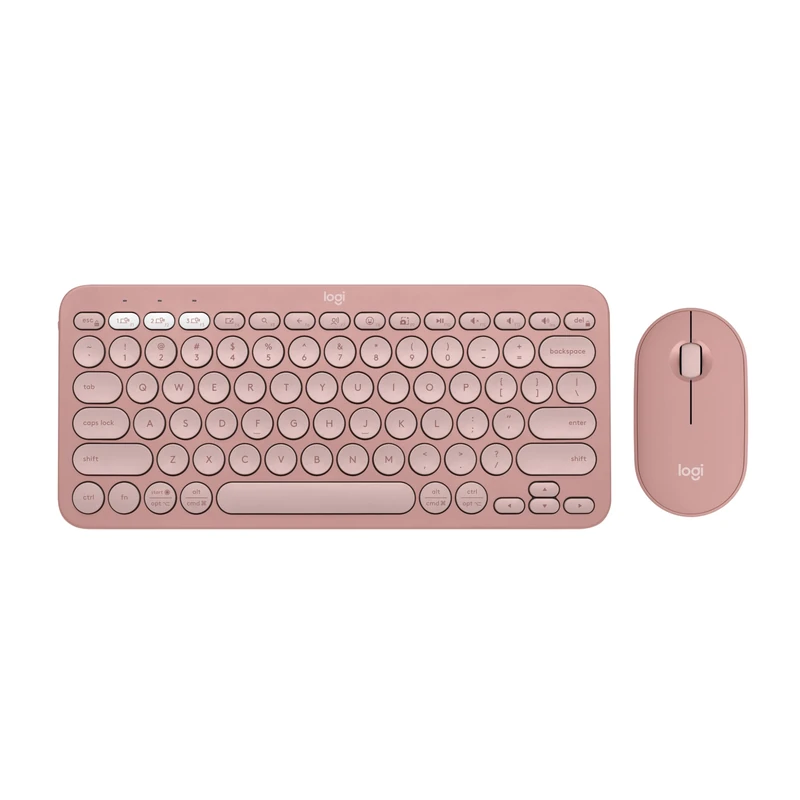 Logitech Pebble Keys 2 K380s, Multi-Device Bluetooth Wireless Keyboard + Pebble Mouse 2 M350s Slim Bluetooth Wireless Mouse, QWERTY UK - Rose