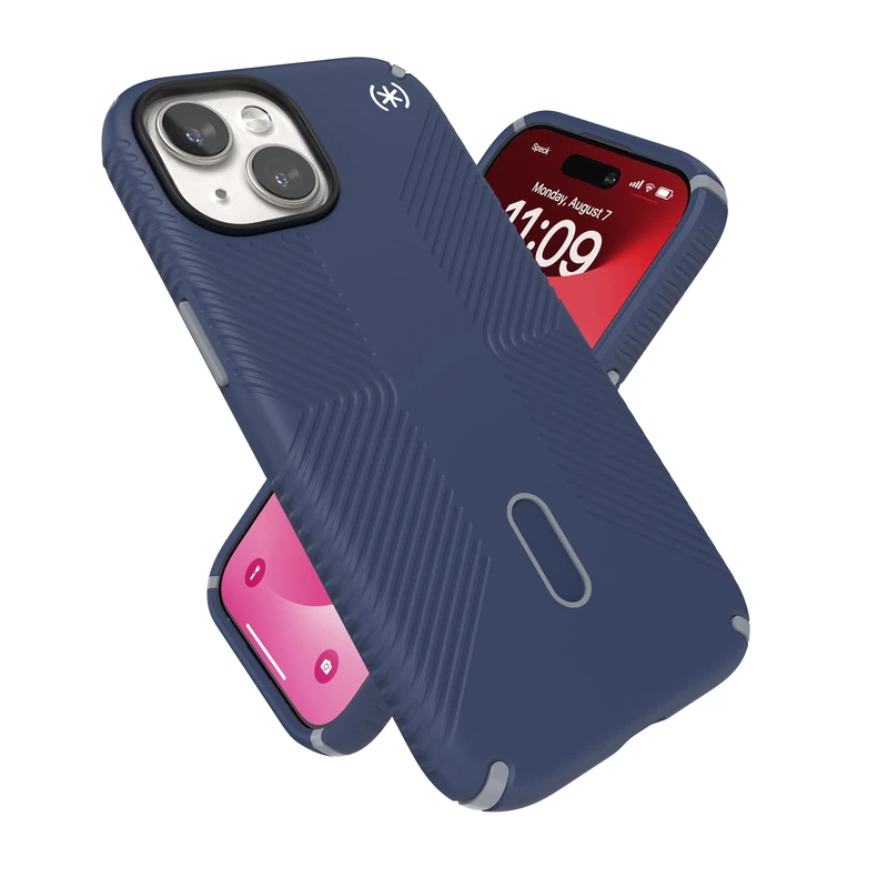 Speck iPhone 15 Case - ClickLock No-Slip Interlock, Built for MagSafe, Drop Protection Grip - for iPhone 15, iPhone 14, iPhone 13-6.1 Inch Phone Case - Presidio2 Grip Coastal Blue/Dust Grey/White