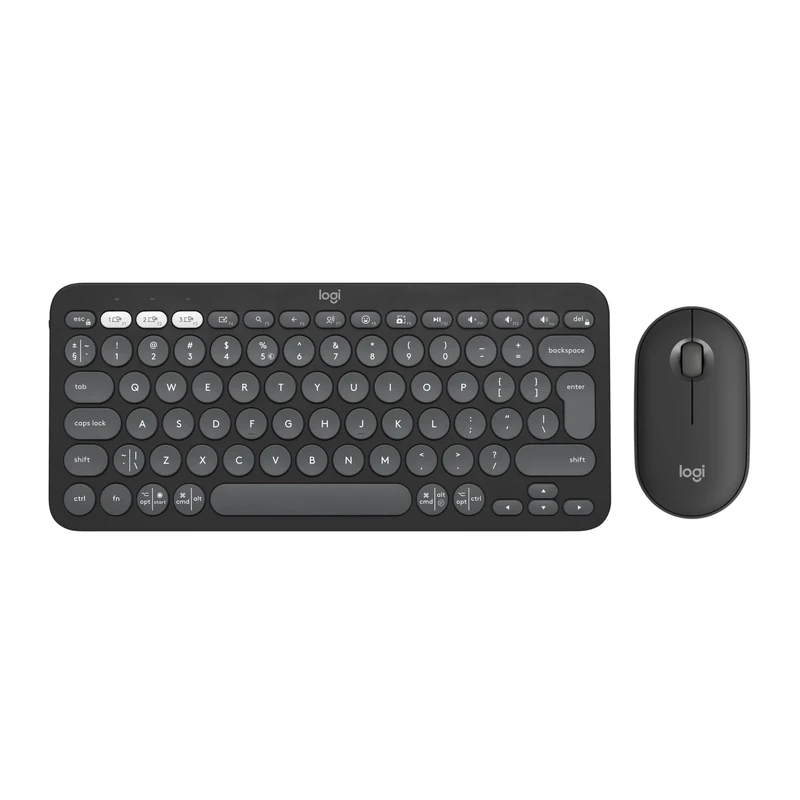 Logitech Pebble Keys 2 K380s, Multi-Device Bluetooth Wireless Keyboard + Pebble Mouse 2 M350s Slim Bluetooth Wireless Mouse, QWERTY UK - Graphite