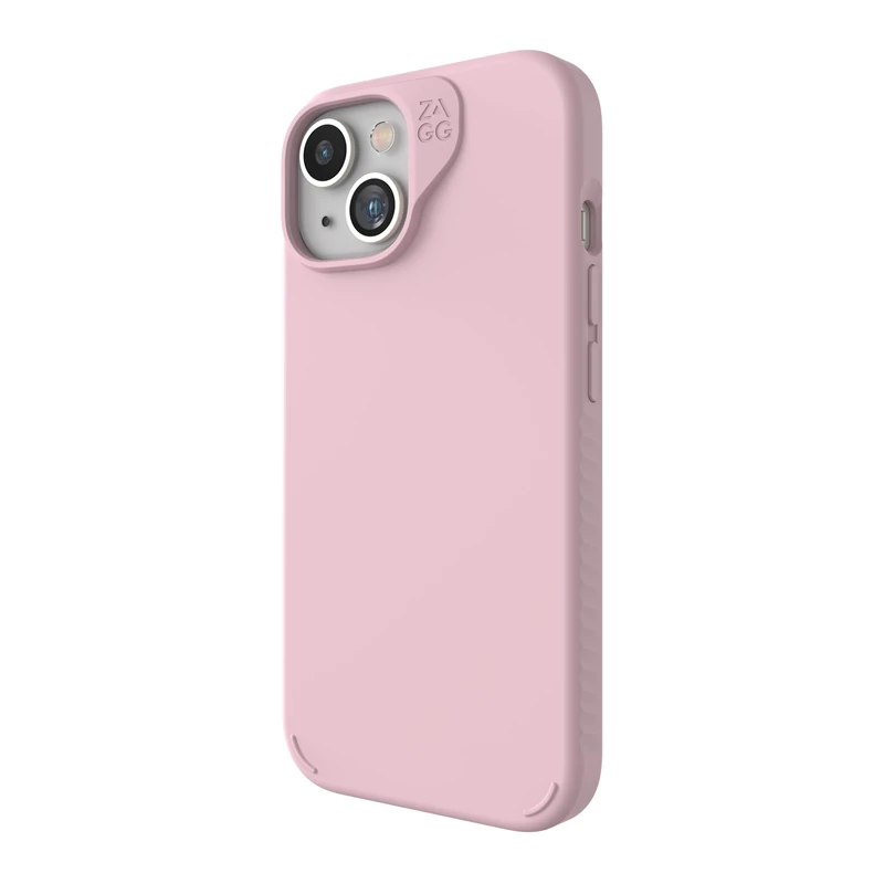 ZAGG Manhattan Snap iPhone 15/14/13 Case - Premium Silicone iPhone Case, Durable Graphene Material, Smooth Surface with a Comfortable Ripple Grip, MagSafe Phone Case, Peach Pink