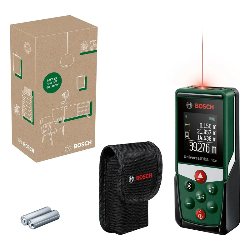 Bosch laser measure UniversalDistance 40 C (measure distance up to 30m precisely, Bluetooth connectivity, measurement functions, in E-Commerce cardboard box)