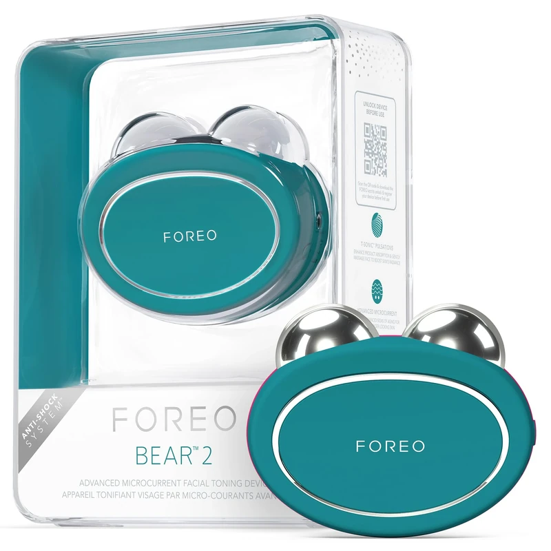 FOREO Bear 2 Advanced Lifting & Toning Microcurrent Facial Device, Anti Aging Face Sculpting Tool, Instant Face Lift, Firm & Contour, Non-Invasive Skin Care Tools, Evergreen