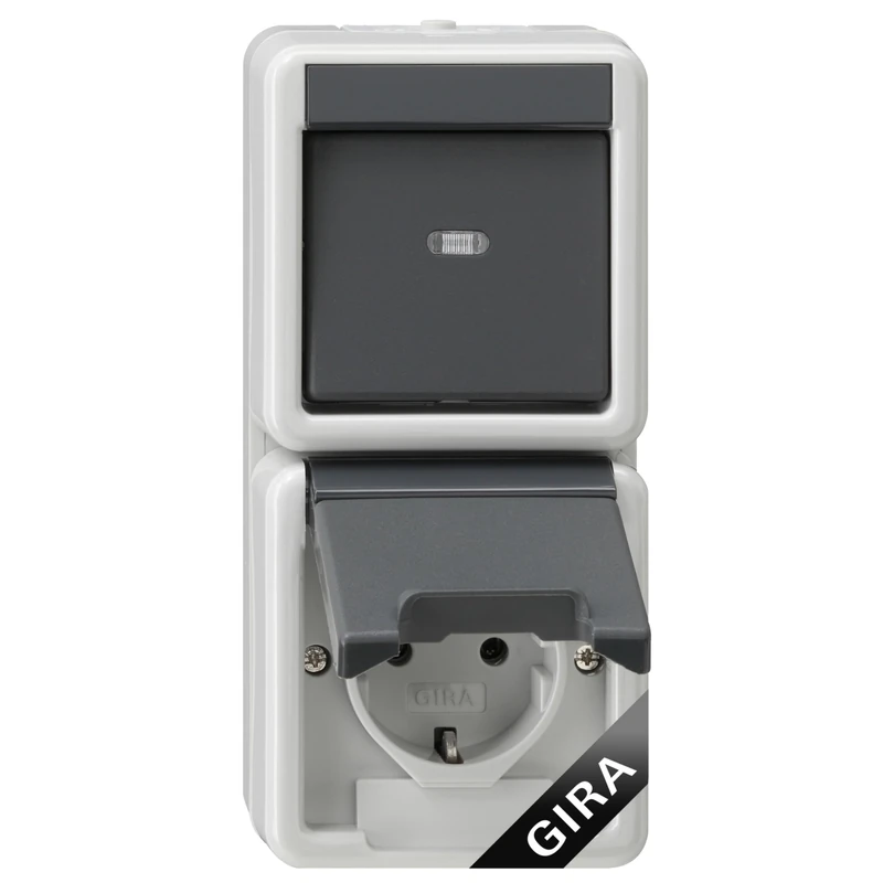 GIRA 417630 Combination Rocker Switch/Schuko Socket 16 A 250 V Vertical with Hinged Lid Universal Off Toggle Switch Grey