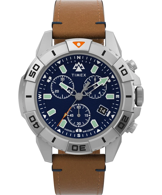 Timex Men's Expedition North Chronograph 42 mm Watch - Tan Leather - Vegan Two-Piece Quick Release Strap Blue Dial IP Steel Case TW2W16300