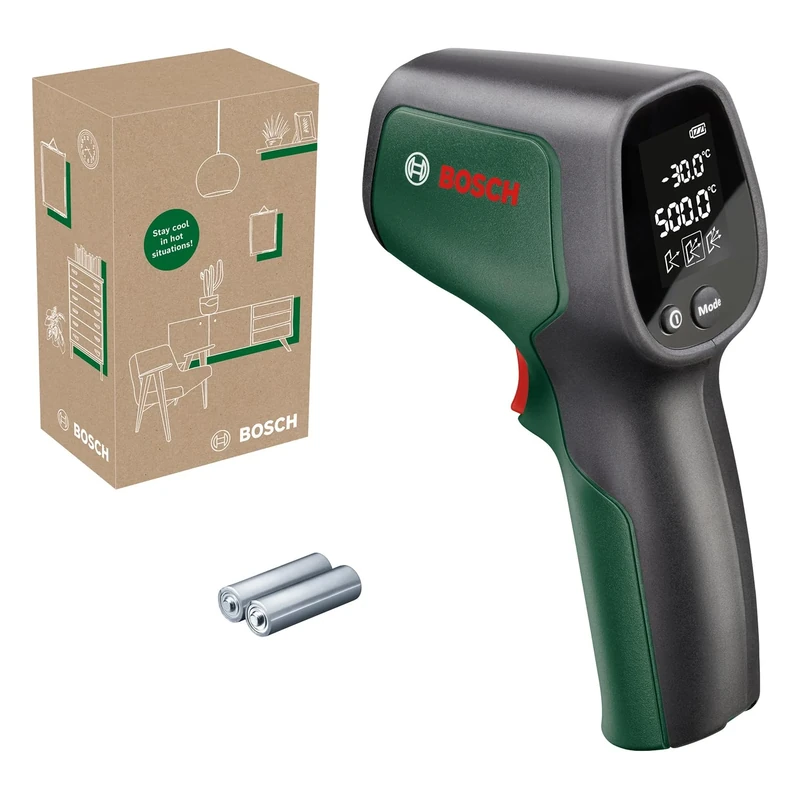 Bosch infrared thermometer UniversalTemp (-30°C...+500°C, easy and precise measurement, 3 predefined material groups, in E-Commerce cardboard box)