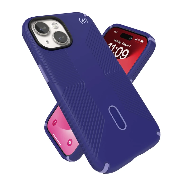 Speck iPhone 15 Case - Presidio2 Grip MagSafe with ClickLock, Drop Protection, Anti-Slip, Built-in Camera Protector, Slim Fit, Wireless Charging Compatible - Future Blue/Purple Ink/Sky Purple