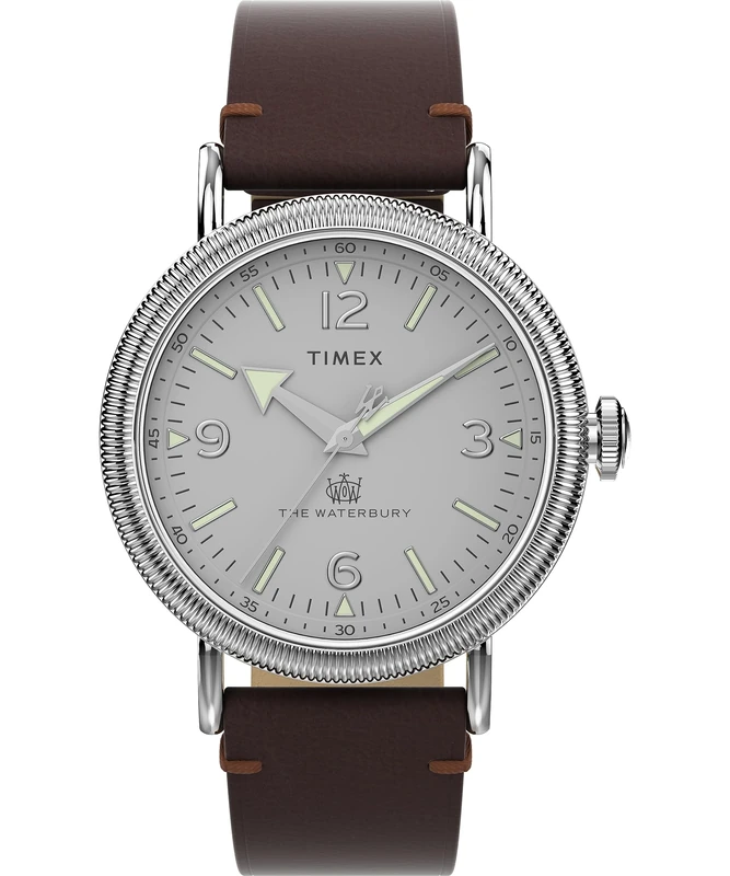 Timex Men's Waterbury 40 mm Watch - Brown Leather Two-Piece Quick Release Strap Silver-Tone Dial Silver-Tone Case TW2W20300