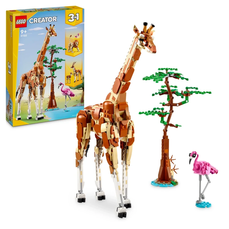 LEGO Creator 3in1 Wild Safari Animals, Giraffe Toy to Gazelle Figures to Lion Model, Set for Kids, Girls & Boys Aged 9 Plus, Includes Flamingo and Butterfly, Nature Gifts for Imaginative Play 31150