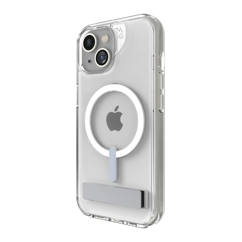 ZAGG Crystal Palace Snap KS Graphene-Reinforced Case with Kickstand for iPhone 13, 14 and 15 [6.1-Inch], MagSafe Compatible, Anti-Yellowing, Shockproof Phone Back Cover (Transparent)