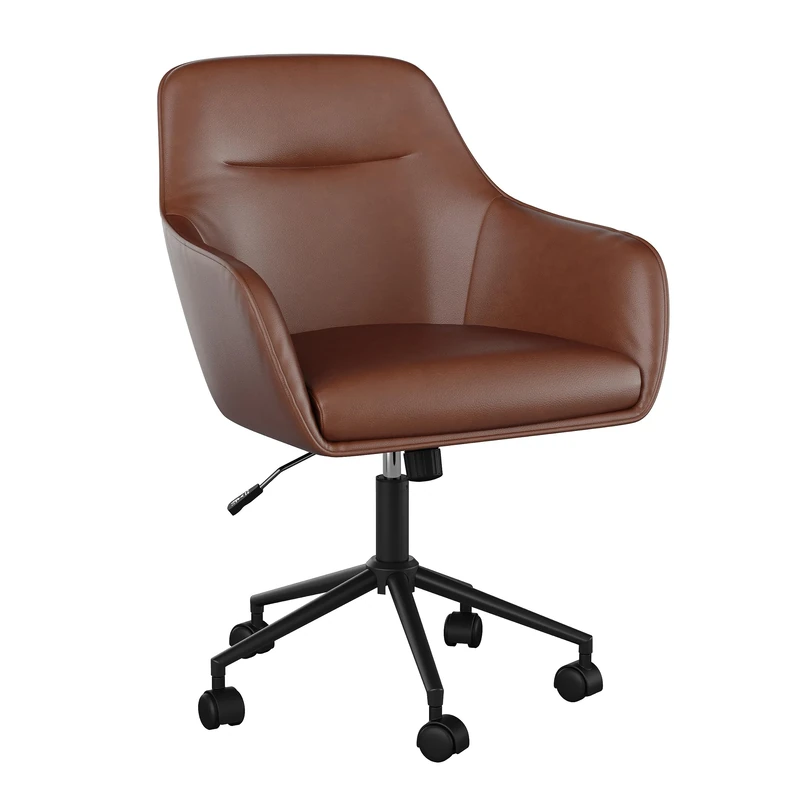 Martha Stewart Rayna Task Chair - Saddle Brown Faux Leather, Bronze