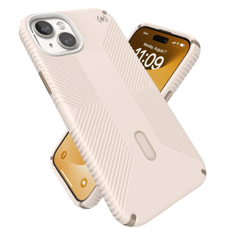 Speck iPhone 15 Plus Case - ClickLock No-Slip Interlock, MagSafe, Drop Protection Grip - for iPhone 15 Plus iPhone 14 Plus 6.7 Inch Phone Case - Presidio2 Grip Bleached Bone/Heirloom Gold/Hazel Brown