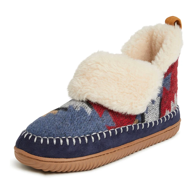 Dearfoams Women's Alpine Moritz Outdoor Arch Support House Shoe Bootie Slipper, Navy Multi, 6-7