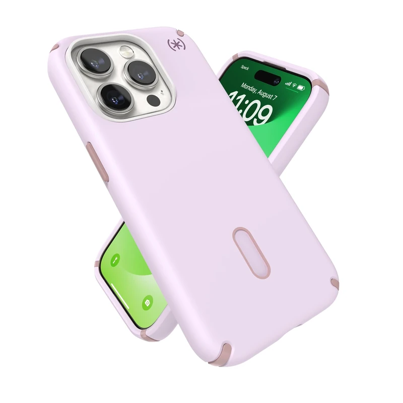 Speck iPhone 15 Pro Case - ClickLock No-Slip Interlock, Built for MagSafe, Drop Protection - Scratch Resistant, Soft Touch, 6.1 Inch Phone Case - Presidio2 Pro Soft Lilac/Carnation Petal/Rouge Pink