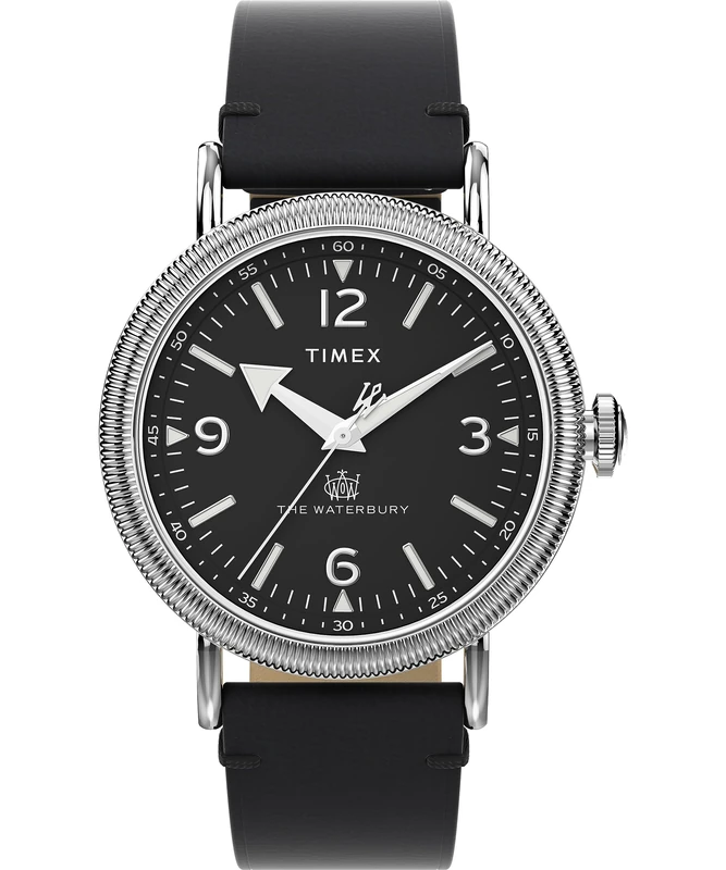 Timex Men's Waterbury 40 mm Watch - Black Leather Two-Piece Quick Release Strap Black Dial Silver-Tone Case TW2W20200