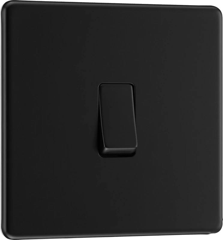 BG Electrical Single Intermediate Wall Light Switch, Screwless Front Plate, Slim Profile, Premium Flatplate, Matt Black, 20A, 16AX, FFB13