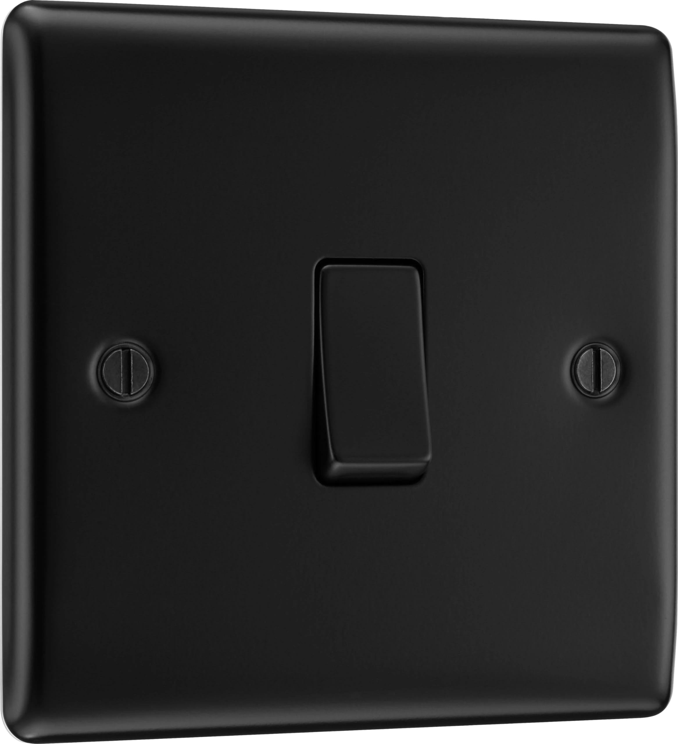 BG Electrical Single Wall Light Switch, 2 Way, Raised and Slim Profile, Round Edges, Nexus Metal, Matt Black, 20A, 16AX, NFB12