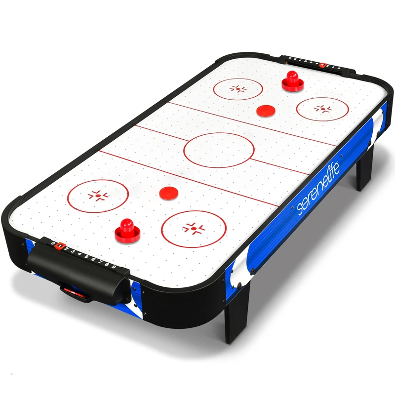 SereneLife Mini Air Hockey Table 101cm, Compact Motorised Game for Kids with Score Tracker, Puck Dispenser, Accessories, Fast Air Flow, Indoor Tabletop Fun, Blue & Black
