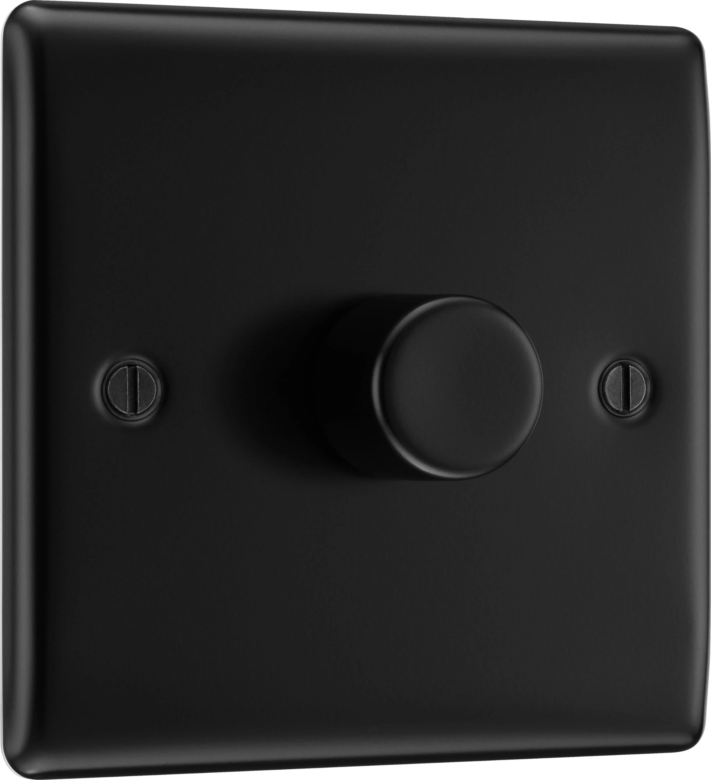 BG Electrical Intelligent Single Wall Dimmer Switch, 2 Way, Raised Profile, Round Edges, Nexus Metal, Matt Black, 200W, NFB81