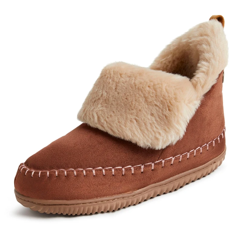 Dearfoams Alpine Women's Moritz Indoor/Outdoor Bootie Slipper, Potting Soil, 6-7