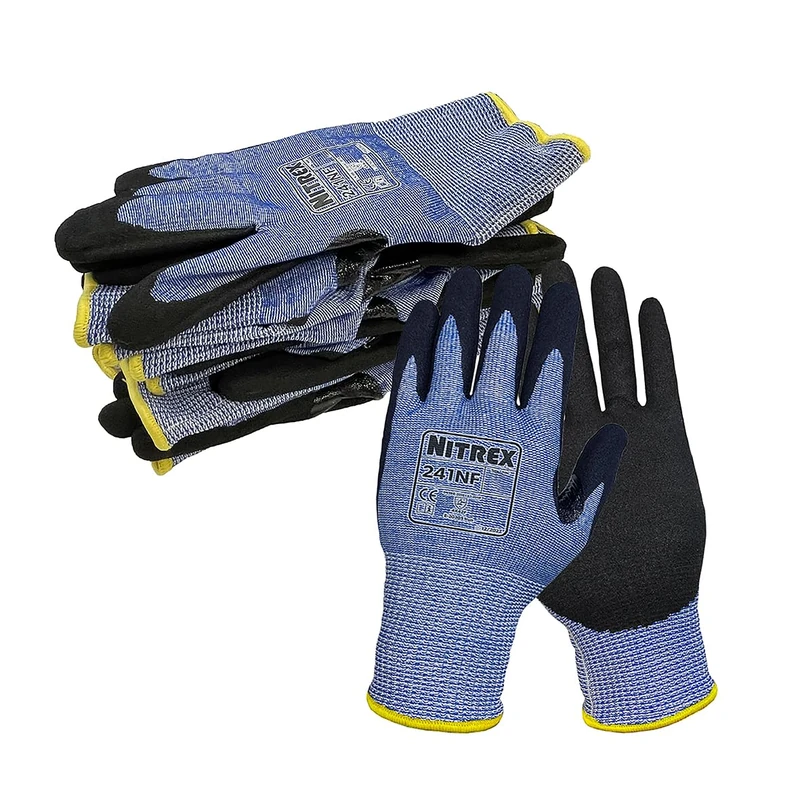 NITREX Unigloves 10 Pairs - General Handling Cut Resistant Gloves with Sandy Nitrile Palm Coating, Featuring NitreGuard Technology and NitreGrip Technology in Black or Blue, Size 7