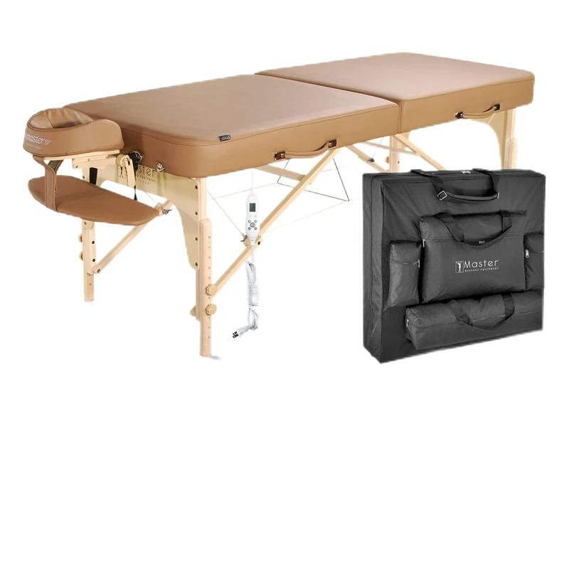 Master Massage 71cm Phoenix Wider Heating Top Portable Massage Table W/Bluetooth Music Face Cushion Massage Couch Foldable Beauty Bed Lash Bed Spa Couch Physiotherapy Bed(UK Plug), Otter