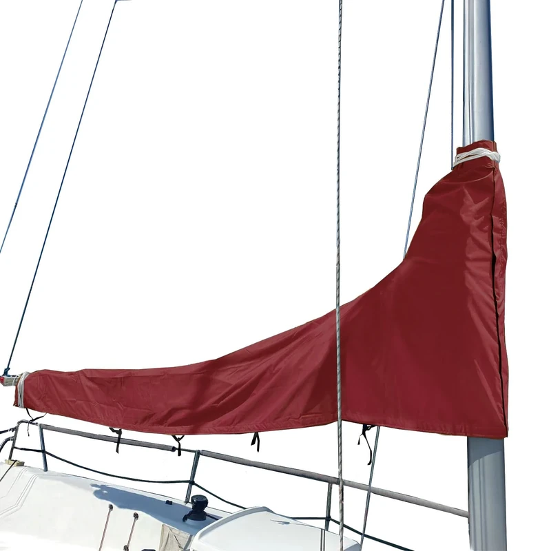 SavvyCraft Waterproof Mainsail Boom Cover, Heavy Duty 600D Sailboat Mainsail Cover UV Protection Weather-Resistant, Boom Length 12'-13' Burgundy