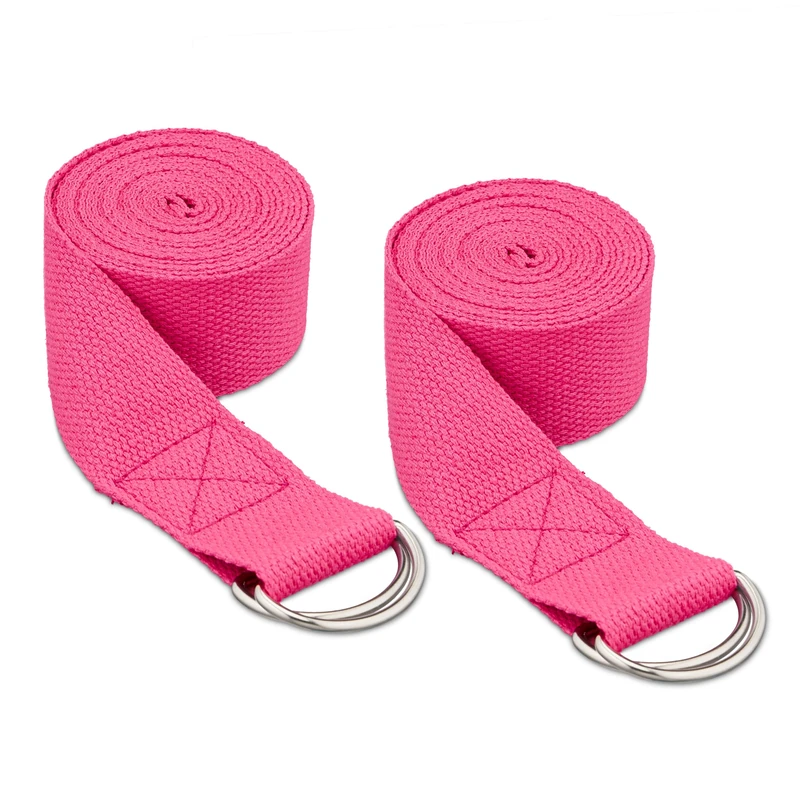 Relaxdays Yoga Belt Set of 2, Stretching Band, 250 x 3.8 cm, Yoga Strap for Beginners and Advanced, Cotton, Pink