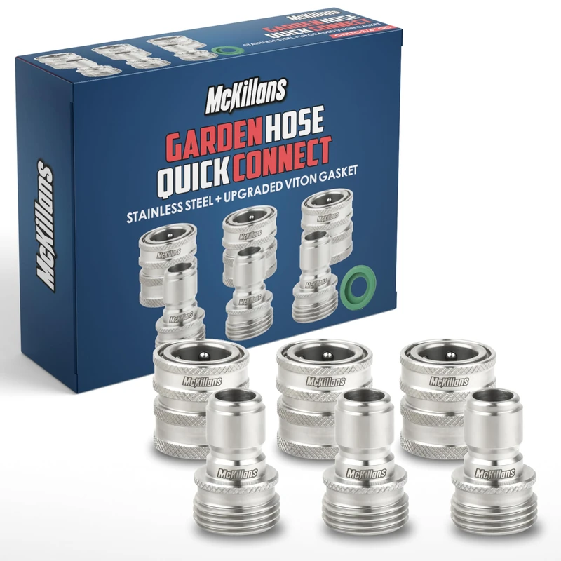 McKillans Stainless Steel Garden Hose Quick Connect - 3 Pack - Image 1